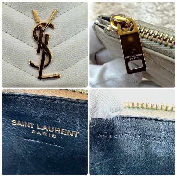 Yves Saint Laurent Ivory Chevron Wallet with Gold Logo - Picture 8 of 9